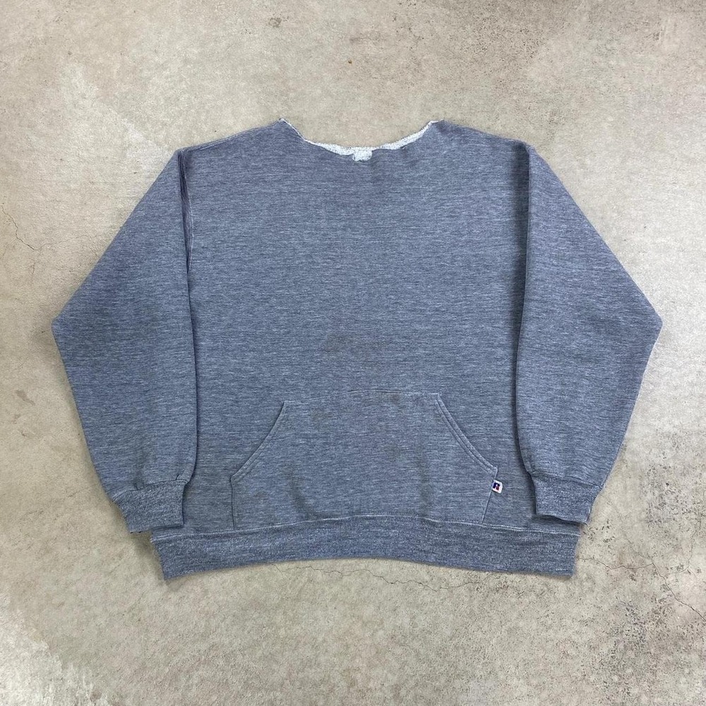 Vintage 90s Russell Athletic Sweatshirt Size Large Gray Blank Pullover